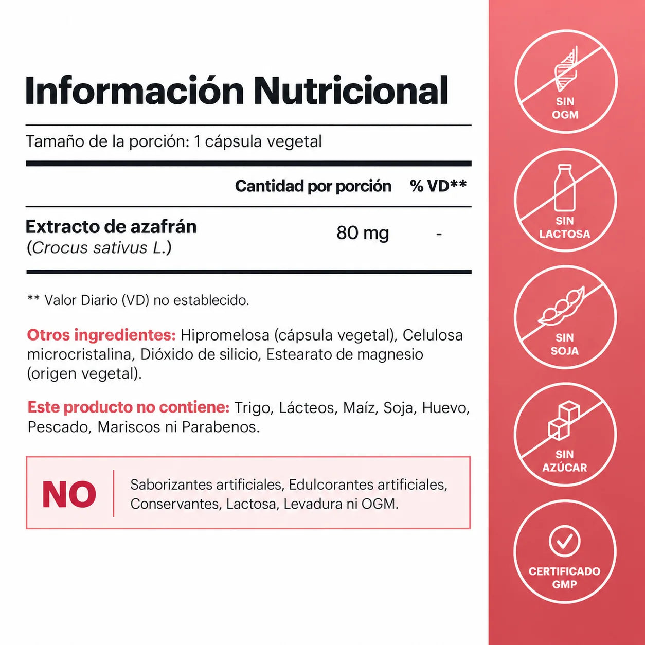 Información nutricional del producto